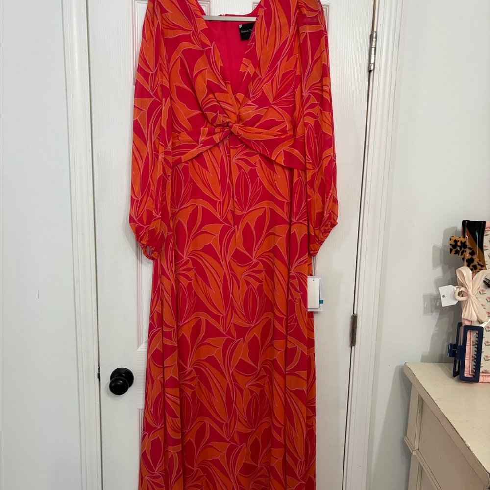 Belk Vibrant Red and Orange Long Sleeve Dress